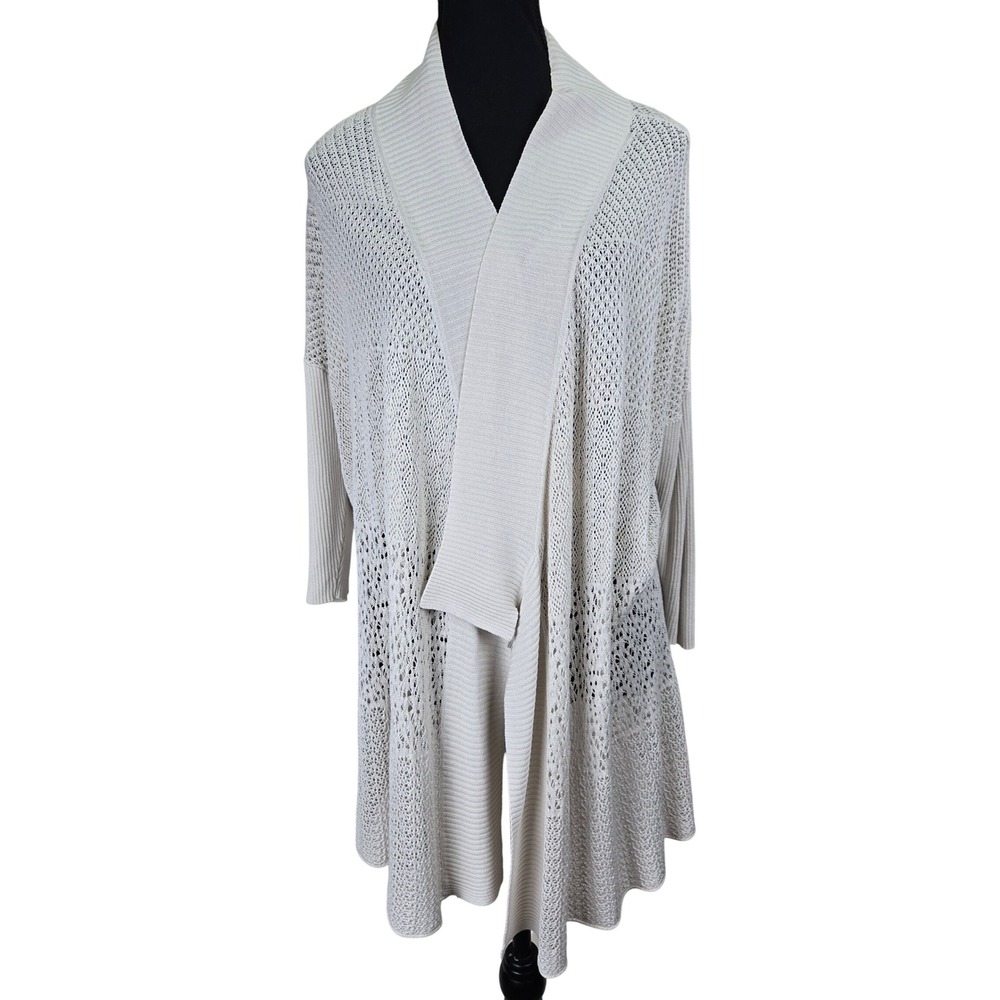 Eileen Fisher Open Knit Womens Cardigan‎ Large Silk Blend Ivory Beige Minimalist